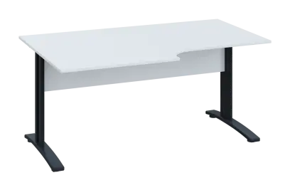 CRK 28 - 184 stůl kancelářský, rohový, levý, kovová podnož černá, deska 25 mm, široký 1800 mm, bílá